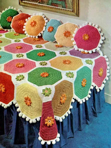 Crochet Pattern Vintage Afghan Big Colorful Throw & Pillows Digital Download PDF $1.90