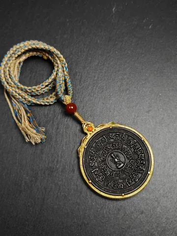 Gandhanra Handmade Tibetan Buddhist Amulet,Om Mani Padme Hum Badge Pendant, Mantra of Chenrezig, Protective Chram $59.99