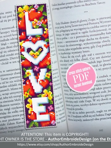 Valentine bookmark cross stitch pattern download PDF Love cross stitch chart, Funny handmade bookmark digital PDF, Valentines present #B103 $4.40