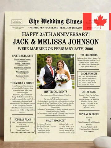 25th wedding anniversary gift for couple, 25th anniversary gifts for husband, silver wedding anniversary gift, 2000 anniversary newspaper $15.00