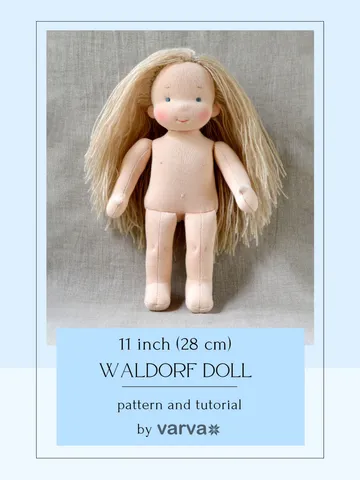 DIY Waldorf doll 11 inch (28 cm) tall. PDF pattern and tutorial. Patterns of doll clothes as bonus!