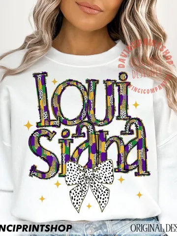 Louisiana Coquette Bow Png, Mardi Gras Png, Louisiana png, Happy Mardi gras png, Fleur De Lis Png, Mardi Gras Sublimation Shirt Design $10.00