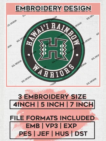 NCAA Hawaii Rainbow Warriors Round Logo Embroidery, NCAA Hawaii Rainbow Warriors Logo Embroidery files, NCAA Teams, Machine embroidery designs, Digital Download