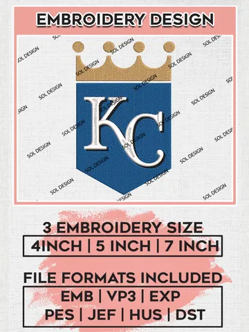 MLB Kansas City Royals Team Wordmark Logo Embroidery Design, MLB Kansas City Royals Embroidery files, Baseball Team, Kansas City Design, Digital Download $6.99