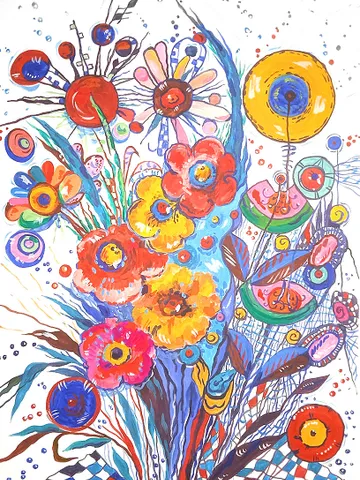 Kandinsky Flowers Style Abstract Original Art Floral Artwork Kandinsky Painting 16.5 by 11.5 Above Sofa Art by TatianaArtShop $152.00