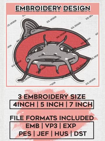MiLB Carolina Mudcats Embroidery Design Files, MiLB Carolina Mudcats Logo, Minor League Baseball Logo Embroidery Designs, MiLB embroidery designs, Machine embroidery designs, Digital Download $6.99