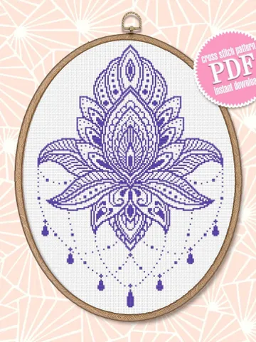 Lotus mandala cross stitch pattern PDF download Floral cross stitch chart, Lotus pattern digital PDF, Flower mandala embroidery #M147 $4.60