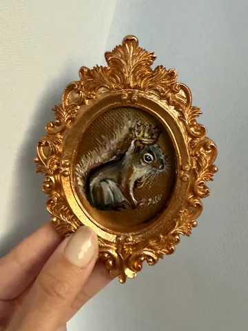 Framed Squirrel Oil Painting Original Wild Animals Art Cute North Squirrel Painting Gold Frame Victorian Painting $78.00