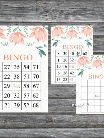 Pink Tulip bingo game card,Floral bingo game card,Floral Printable Bingo,Flower themed bingo game,INSTANT DOWNLOAD-102 $3.95