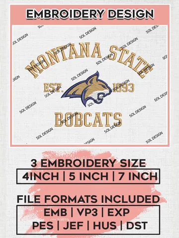 Montana State Bobcats Est 1893 Logo Embroidery Designs, NCAA Montana State Bobcats Team Embroidery, NCAA Team Logo, 3 sizes, Machine embroidery Files, Digital Download $6.99