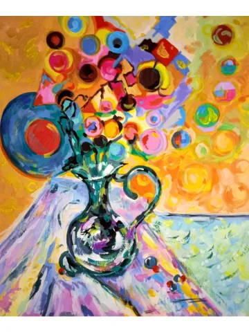 Kandinsky Style Painting Flowers Abstract Original Art Floral Wall Art 15 by 12 Above Sofa Art by TatianaArtShop