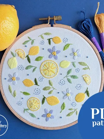 Floral Lemons Hand Embroidery Pattern Step-by-Step Tutorial for Beginners DIY Hoop Art Instant Download PDF Printable Pattern Unique Design $8.00