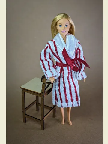 Handmade white & hot red terry bathrobe for 1/6 scale fashion female dolls $21.00