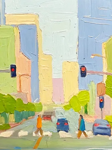 Los Angeles Oil Painting Street Original Art Impasto Scene Sunset Boulevard Impressionist Oil Painting Trees Car Cityscape Art Gift $180.00