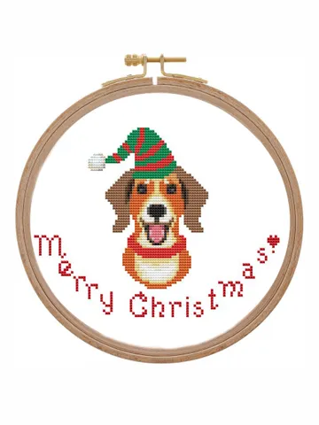 Beagle cross stitch Christmas cross stitch pattern PDF Santa hat dog cross stitch modern Merry Christmas cross stitch counted beginner easy $4.42