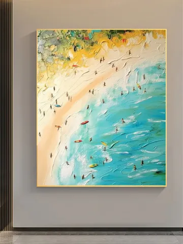 Original Beach Painting On Canvas, Summer Seaside Oil Painting, Golden Beach Art, Office Living Room Wall Art, Large Wall Art, Home Decor $135.32