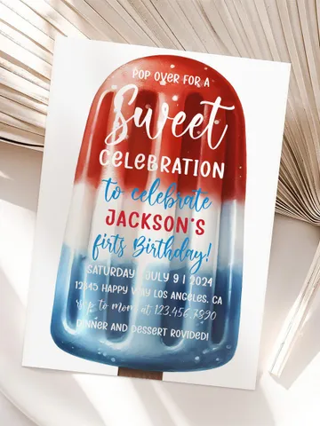 4th of July Invitation, Popsicle Birthday Invitation, Popsicles Pop on Over Invitation, Patriotic Party Invitation, Editable Template $7.00