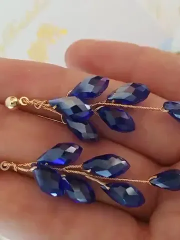 Gold Blue Drop Crystal Wedding Earring For Bride, Boho Bridal Earrings, Chandelier Statement Wedding Jewelry, Bridesmaid Gift, Jewellery $67.00