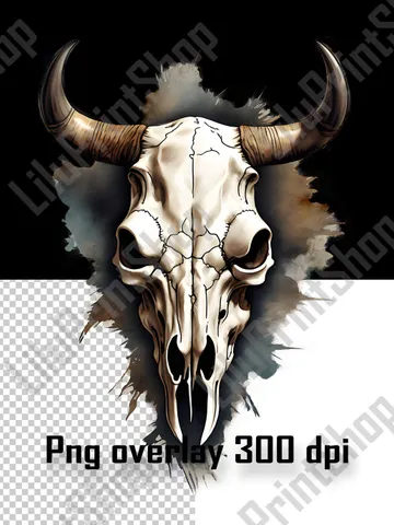 Bull skull PNG transparent Cow skull clipart Buffalo overlay Digital instant download for sublimation $2.71