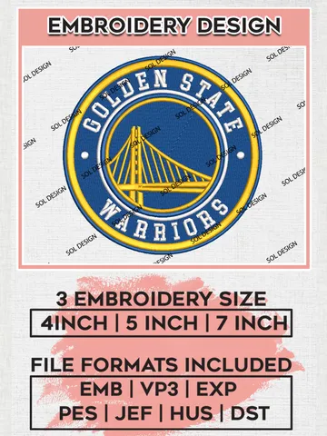 Golden State Warriors NBA Basketball Team Logo Embroidery Design, NBA Golden State Warriors Logo Embroidery Files, Basketball Team Machine Embroidery, Machine Embroidery Design