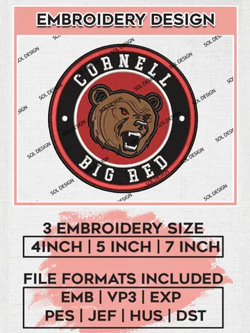 NCAA Cornell Big Red Round Logo Embroidery, NCAA Cornell Big Red Embroidery Design files, NCAA Teams, NCAA Machine embroidery designs, Digital Download