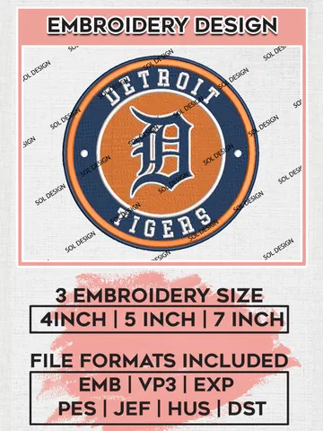 Detroit Tigers Team Logo Embroidery Design, MLB Team Embroidery files, Detroit Tigers Baseball Team, Detroit Team, Digital Download