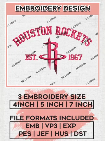 NBA Houston Rockets Basketball Team Est Logo Embroidery Design, NBA Houston Rockets Logo Embroidery Files, Basketball Team Machine Embroidery, Machine Embroidery Design
