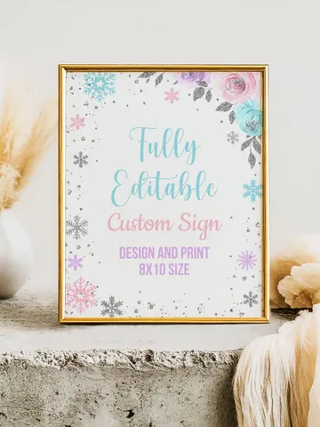 Winter Onederland Custom Sign, Winter Onederland 1st Birthday Girl Decoration, Pink Purple Teal Silver Snowflake Birthday Sign - i098 $7.00