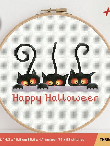 Funny Black Cat Happy Halloween Cross stitch pattern | Embroidery Pattern | Instant Download | Cross Stitch Patterns | Embroidery Designs $4.29