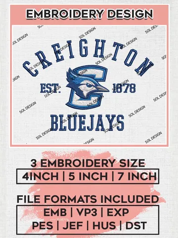 Creighton Bluejays Est 1878 Logo Embroidery Designs, NCAA Creighton Bluejays Team Embroidery, NCAA Team Logo, 3 sizes, Machine embroidery Files, Digital Download $6.99