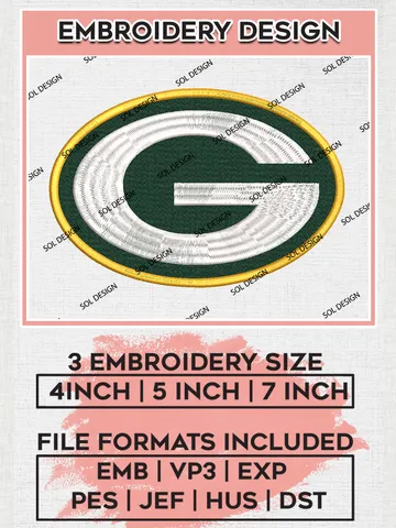Green Bay Packers Logo Embroidery Designs, NFL Packers, NFL Embroidery Designs, NFL Green Bay Packers Machine Embroidery Design, Digital Download