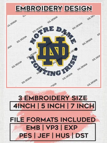 Notre Dame Fighting Irish Team Round Logo Machine Embroidery Design, NCAA Notre Dame Fighting Irish Team Design Design files, NCAA Team Embroidery Designs, NCAA Machine Embroidery Designs, Digital Download $6.99