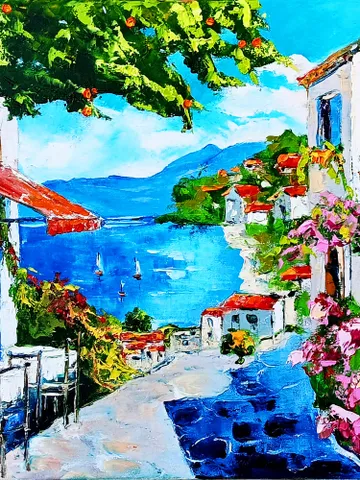 Italy Painting Sorrento Original Art 16x20 Italy Amalfitan Seaside Coast Painting Panorama Blooming Marina Southern 16x20 in Sorrento Art $770.00