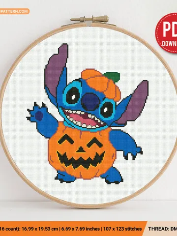 Lilo and Stitch,Pumpkin cross stitch pattern Halloween Hawaii nursery decor beginner counted modern chart gift DIY embroidery instant PDF $4.60