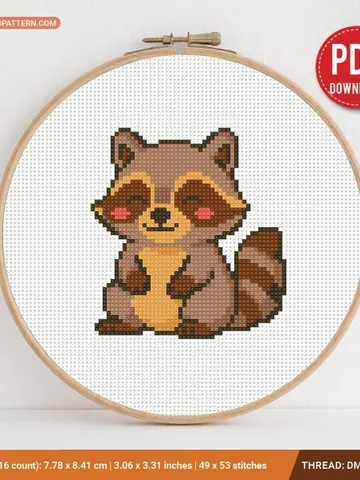 Mini cute raccoon baby Cross stitch pattern, contemporary animal, beginner counted, modern chart, gift DIY, embroidery, instant, digital PDF $4.29