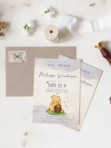 Classic Winnie Pooh Baby Shower Invitation; Boy Baby Shower Template; Blue Baby Shower Invite; Honey Bear Invite Winnie Invitation Template $11.62