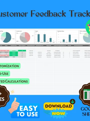 Customer Feedback Tracker Template, Editable Google Sheets, Feedback Management Tool for Business Insights $8.26