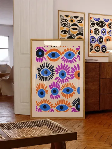 Retro Eye Art Print, Groovy Abstract Wall Art, Colorful Illustration Poster, Minimalist Eye Poster, Instant Digital Download, crayz eyes
