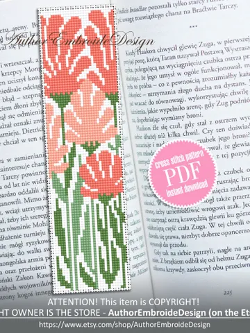 Abstract flowers bookmark cross stitch pattern PDF download Boho flowers cross stitch chart, Modern bookmark pattern digital PDF #B304 $4.40