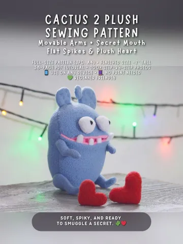 Fleece Plush Cactus PDF Pattern – Soft Toy with Heart & Spikes $11.00