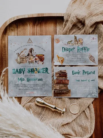 Winter Wizarding World Baby Shower Set; Christmas Magic School Baby Shower Template; School of Wizard Baby Shower invitation template; ms7 $22.95
