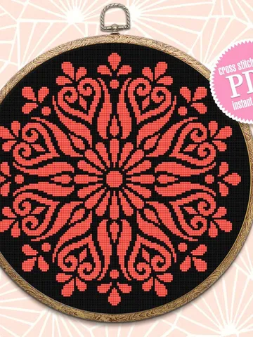 Flower mandala cross stitch pattern download PDF Mandala pattern digital, Monochrome cross stitch chart, Mandala ornament embroidery #M120 $4.60