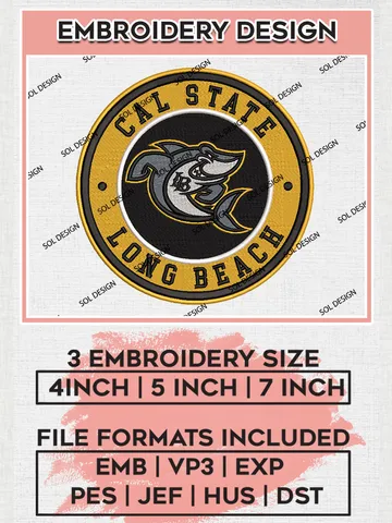 NCAA Long Beach State Beach Round Logo Embroidery, NCAA Long Beach State Beach Logo Embroidery files, NCAA Teams, Machine embroidery designs, Digital Download