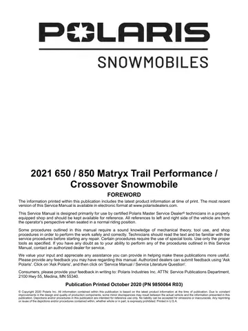 Polaris MATRYX 650 850 Service Manual | 2021-2023