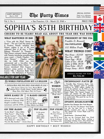 85th Birthday Gift for Women or Men, 1940 Newspaper Birthday Poster, Back in 1940 Sign, 85th Birthday Ideas, 1940 Highlights $15.99
