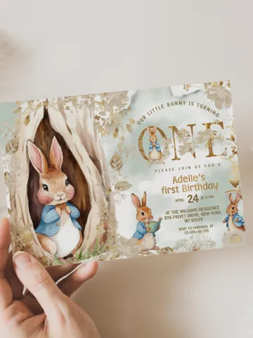 Editable and Printable Invitation template for 1st Baby Birthday party in Peter Rabbit style instant download and unlimited access pr888 $12.78