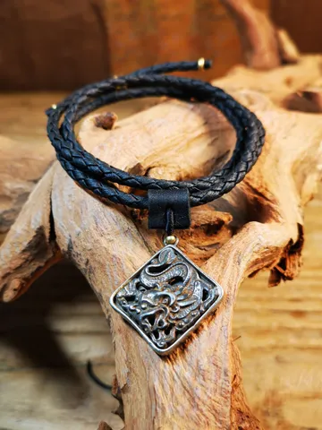 Gandhanra Antique Tibetan Buddhist Amulet,Dragon -the Four Dignities(Garuda,Tiger,Dragon,Lion),Protective Pendant,Inlaid with Sliver $39.99