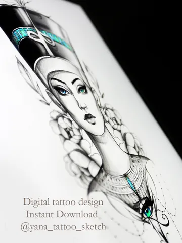 Nefertiti Tattoo Design Eye Of Horus And Nefertiti Tattoo Stencil Drawing Egyptian Tattoo Idea, Instant download PDF, JPG