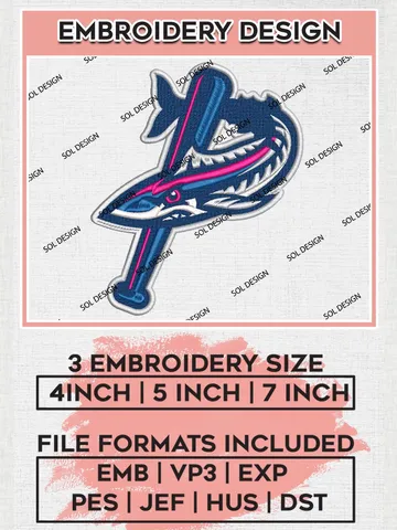 MiLB Pensacola Blue Wahoos Embroidery Design Files, MiLB Pensacola Blue Wahoos Logo, Minor League Baseball Logo Embroidery Designs, MiLB embroidery designs, Machine embroidery designs, Digital Download $6.99