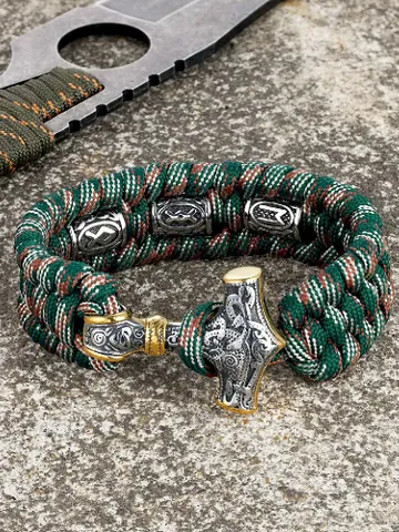 Paracord and stainless steel bracelet with Celtic runes and Thor's hammer $89.00